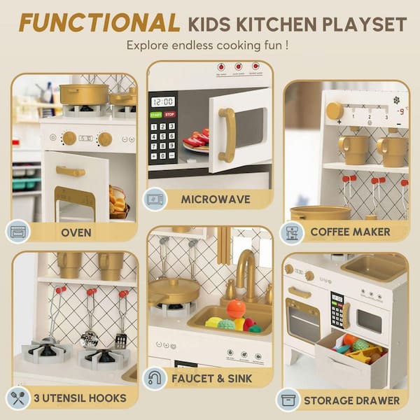 SEEUTEK Wooden Play Kitchen for Kids Compact Pretend Kitchen