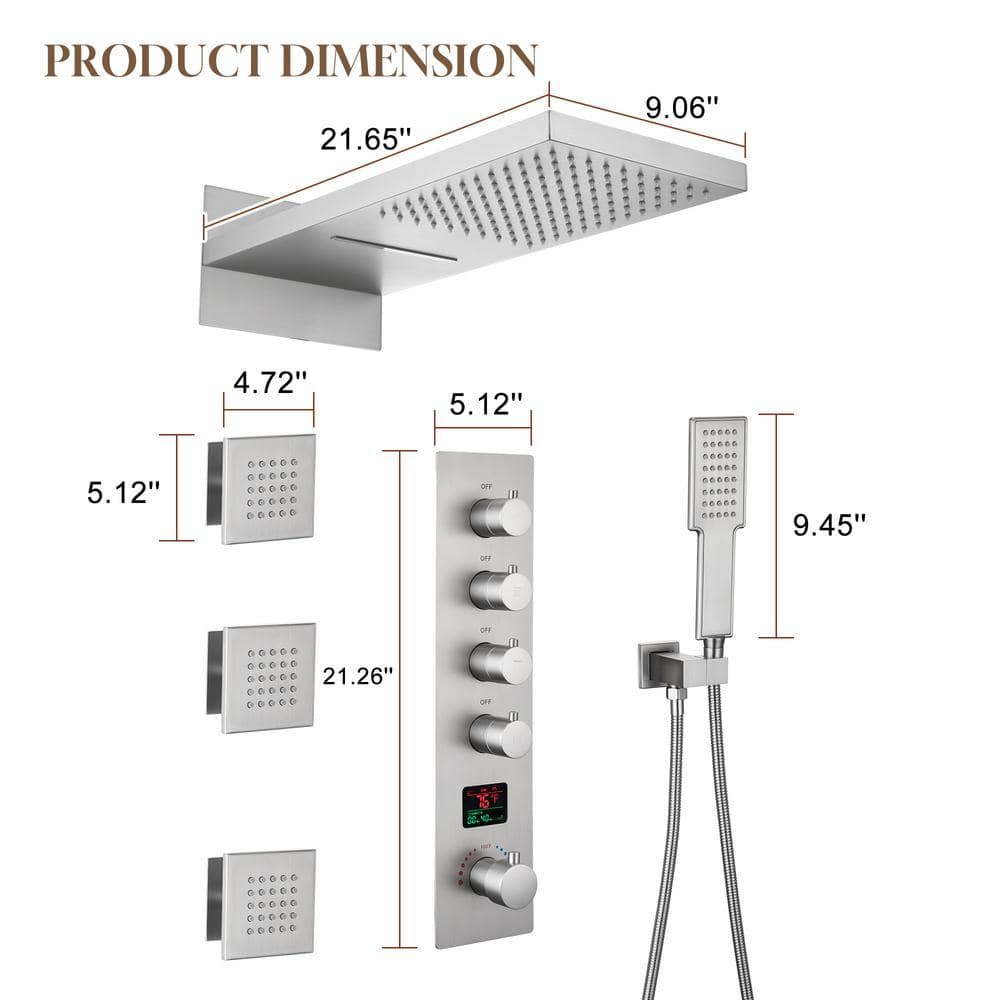 22" Chrome Dual Shower System with Digital Display and Body Jets