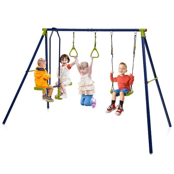 Gymax GYM10811 440 lbs. Swing Set 3-in-1 Kids Swing Stand with Swing Gym Rings Glider for Backyard - 1
