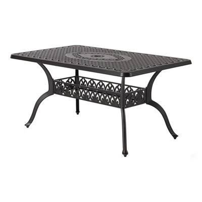 Classic Dark Brown Rectangle Cast Aluminum Outdoor Dining Table with Umbrella Hole