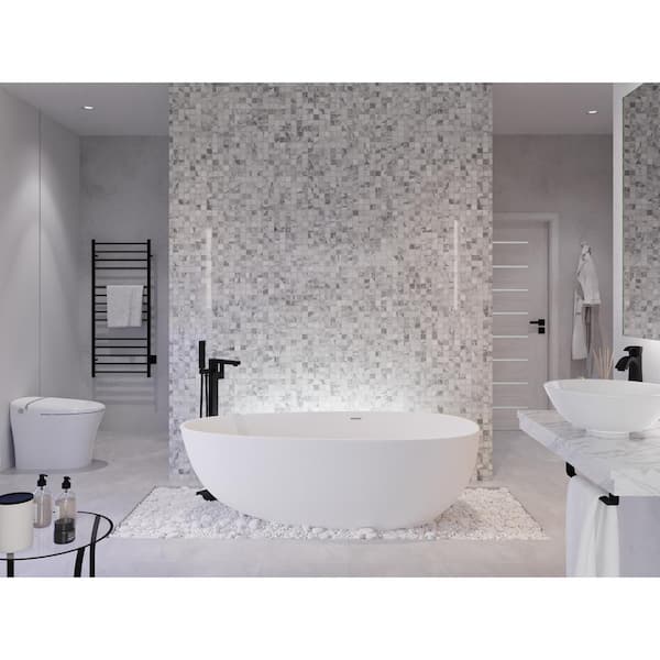 Makot 67 in L x 34 in W Stone Resin Flatbottom Freestanding Bathtub in Matte White