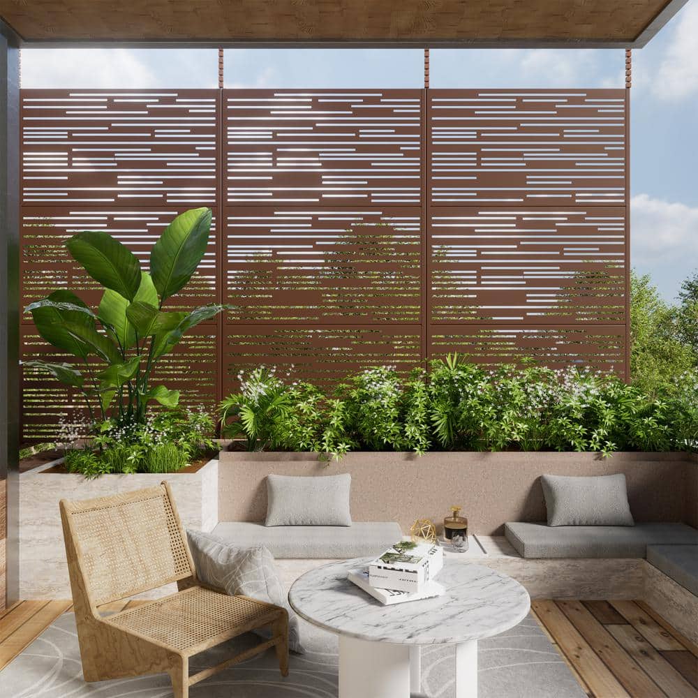 72 in. Galvanized Metal Outdoor Privacy Screens Garden Outdoor Fence Shine in Brown price history on PriceWatchPro