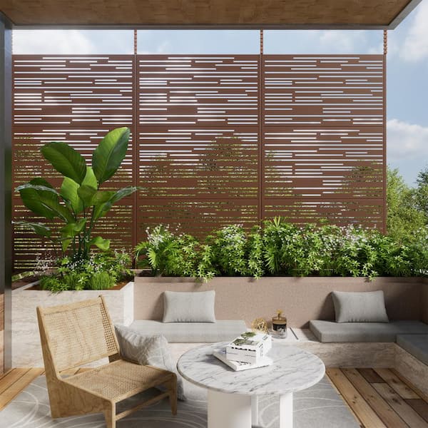 Dovelina 72 in. Galvanized Metal Outdoor Privacy Screens Garden Outdoor Fence Shine in Brown