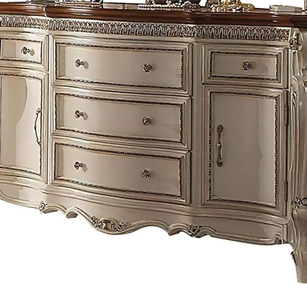 Antique Pearl and Cherry Oak 69" Glam Dresser