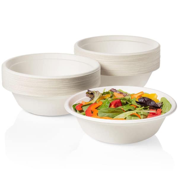100% Compostable 32 oz. Unbleached Disposable Paper Bowls 50-Pack
