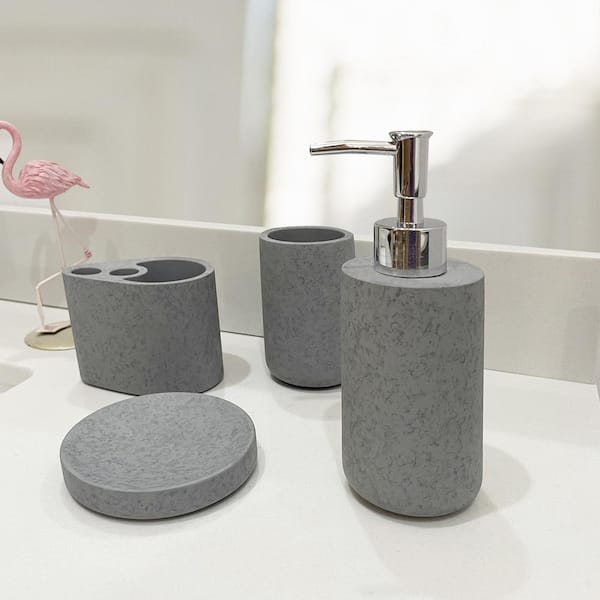 Granite 3-Pieces Bath Accessory Set with Soap Pump, Tumbler and Soap Dish  Polyresin Grey SET3GRANITE6194180 - The Home Depot