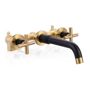 Modern Double Handle Wall Mounted Bathroom Faucet in Black and Gold