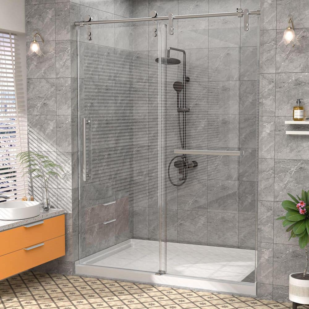 "56-60"" W x 75.5"" H Frameless Glass Shower Door, Stainless Steel Handle, Noiseless, Waterproof, Rust Resistant, Silver" price history on PriceWatchPro