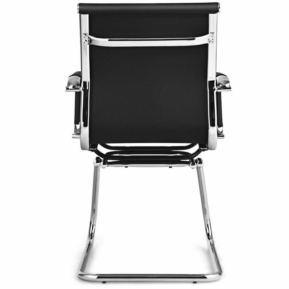 Black Leather Ergonomic Office Guest Chairs with Metal Frame