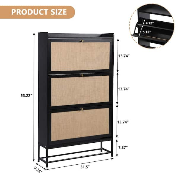 ATHMILE Black Wooden Shoe Storage Cabinet with Triple-Tier ATHMILE Black Wooden Shoe Storage Cabinet with Triple-Tier