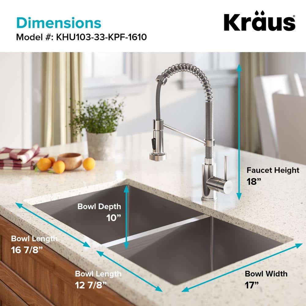 33" Matte Black Stainless Steel Double Basin Undermount Sink with Faucet