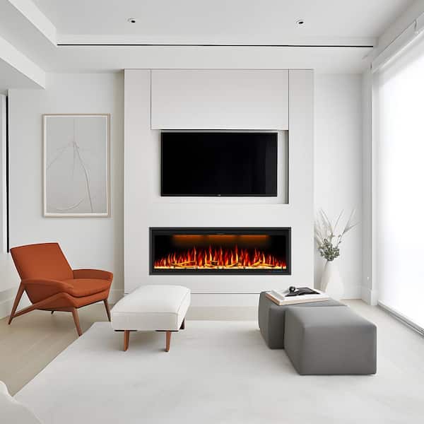 Unbranded 100 in. Smart Electric Fireplace Inserts Recessed and Wall Mounted Fireplace with Remote in Black