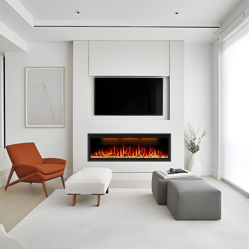 48 in. Smart Electric Recessed and Wall Mounted Fireplace with Remote in Bl