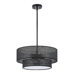 18 in. 4-Light Black Drum Shaded Chandelier with 2-tier Fabric Shade