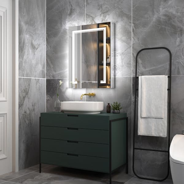 ExBrite Deluxe 24 in. W x 32 in. H Rectangular Recessed/Surface Mount Right Medicine Cabinet with Mirror, Backlit & Front Light