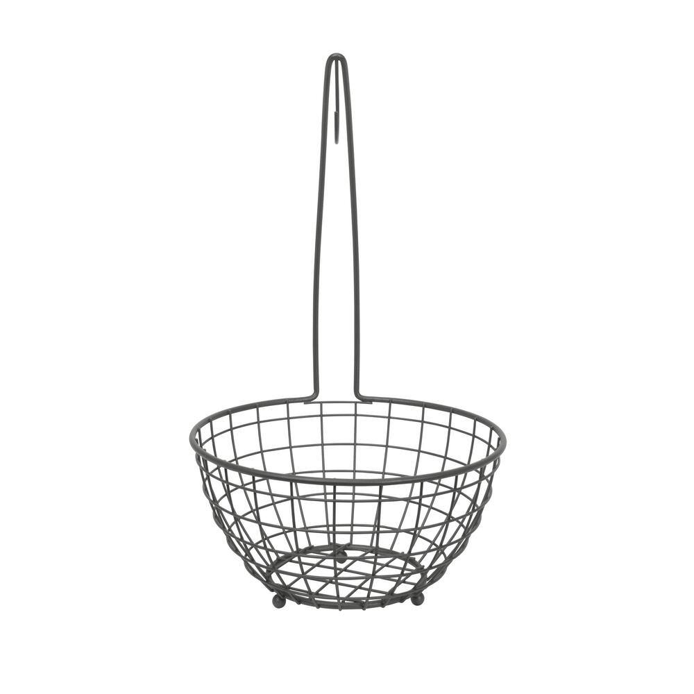 Industrial Gray Steel Round Fruit Basket with Banana Hook
