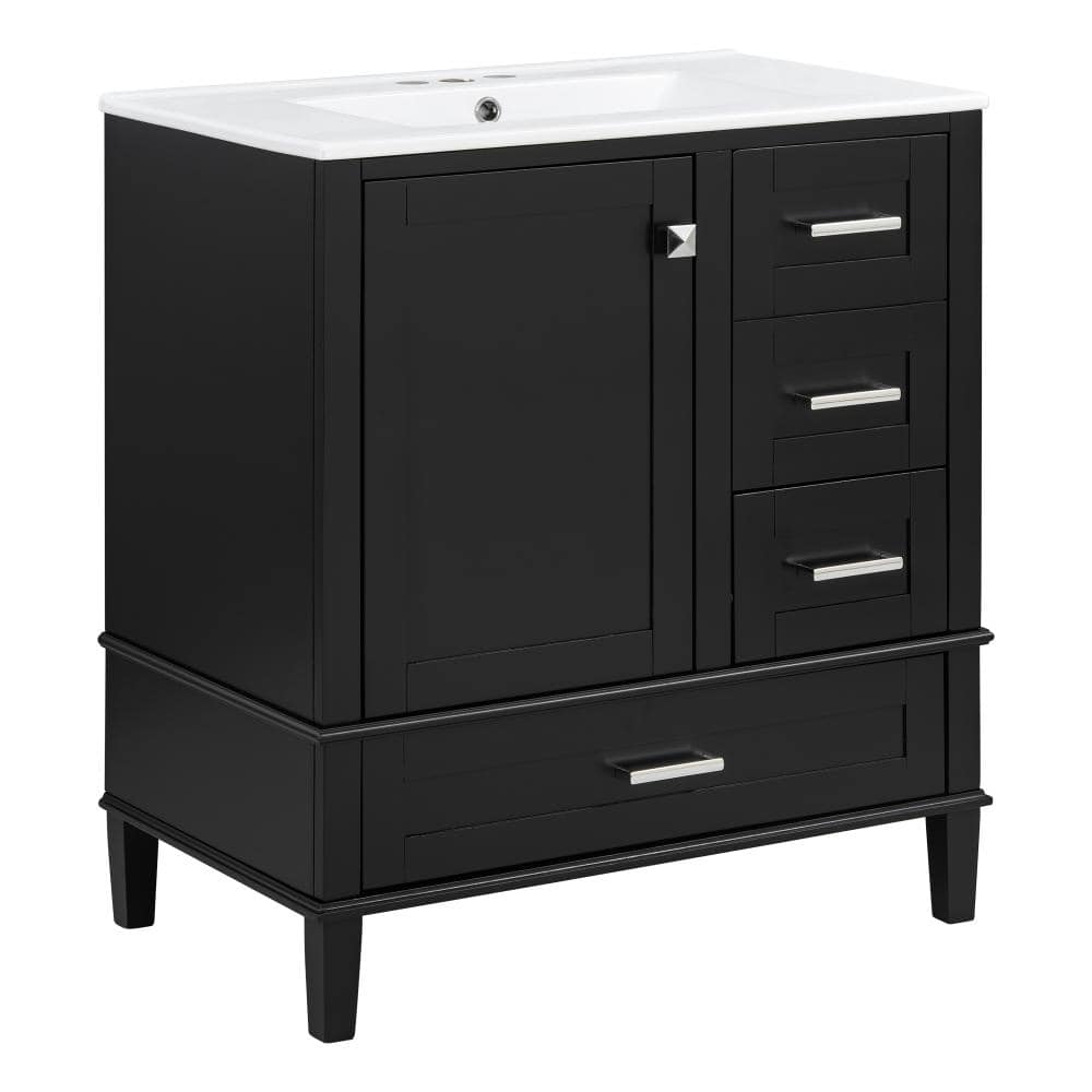 30 in. W x 18.3 in. D x 34.25 in. H Freestanding Bath Vanity in Black with White Ceramic Top(Unassembled) price history on PriceWatchPro