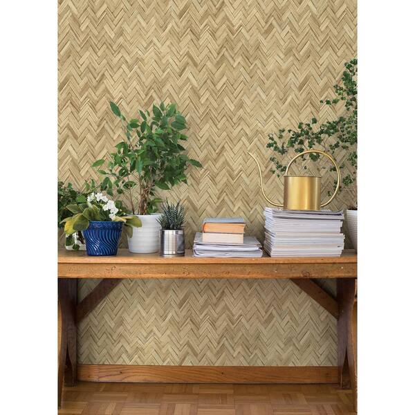 Ellery Wheat Brown Herringbone Wallpaper Sample