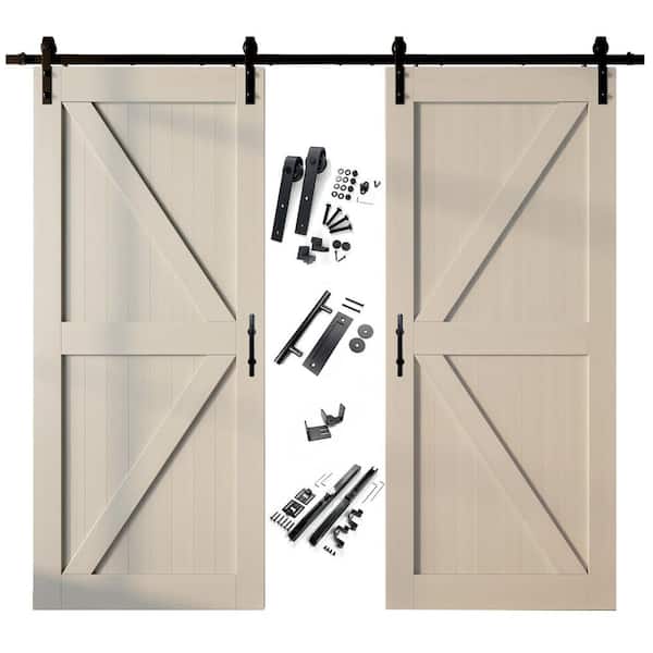 HOMACER 54 in. x 84 in. K-Frame Tinsmith Gray Double Pine Wood Interior Sliding Barn Door with Hardware Kit, Non-Bypass
