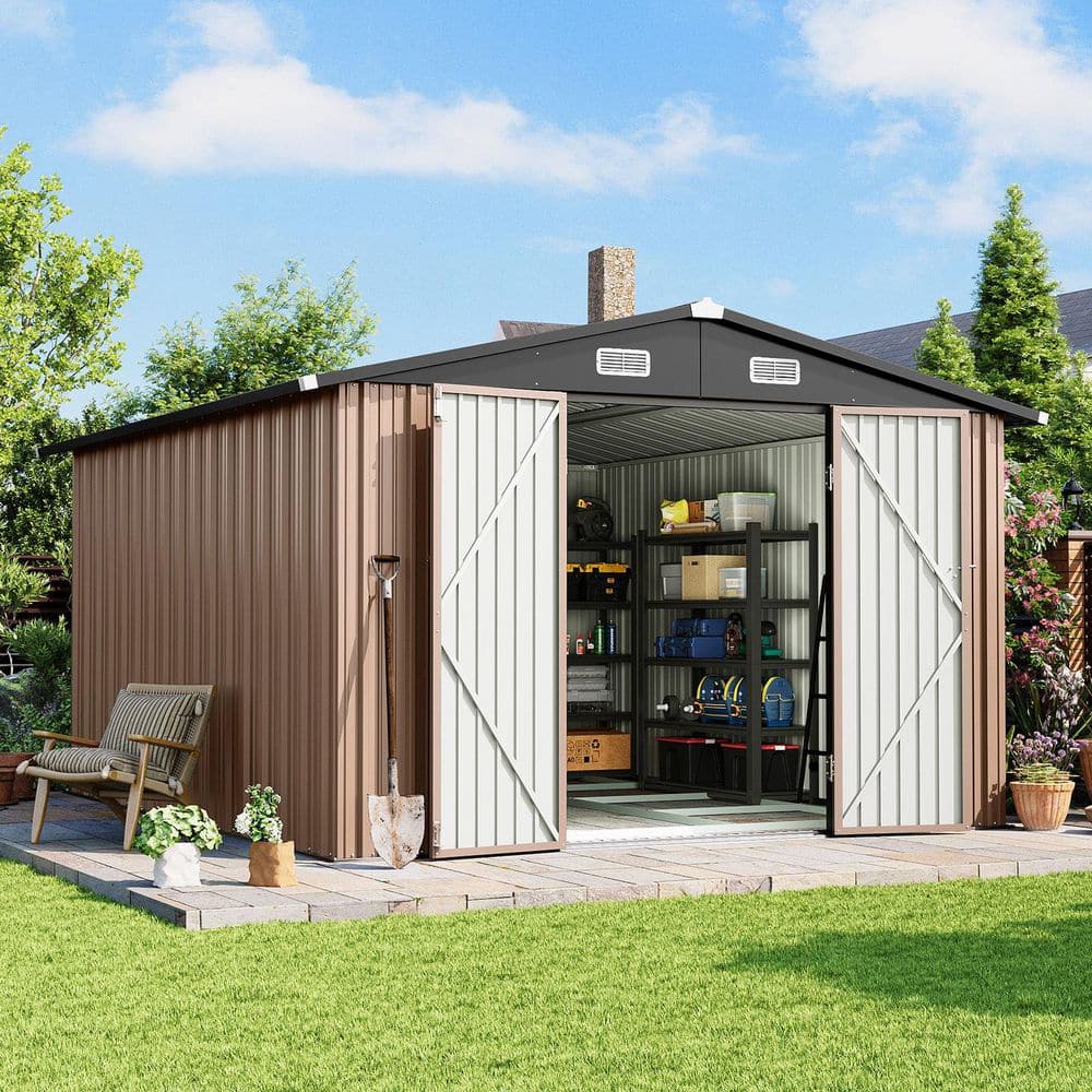 Sizzim 10 ft. W x 8 ft. D Brown Outdoor Metal Storage Shed