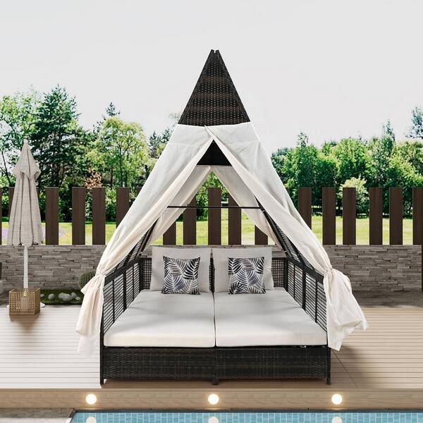 grossag Wicker Outdoor Day Bed with Adjustable Backrest