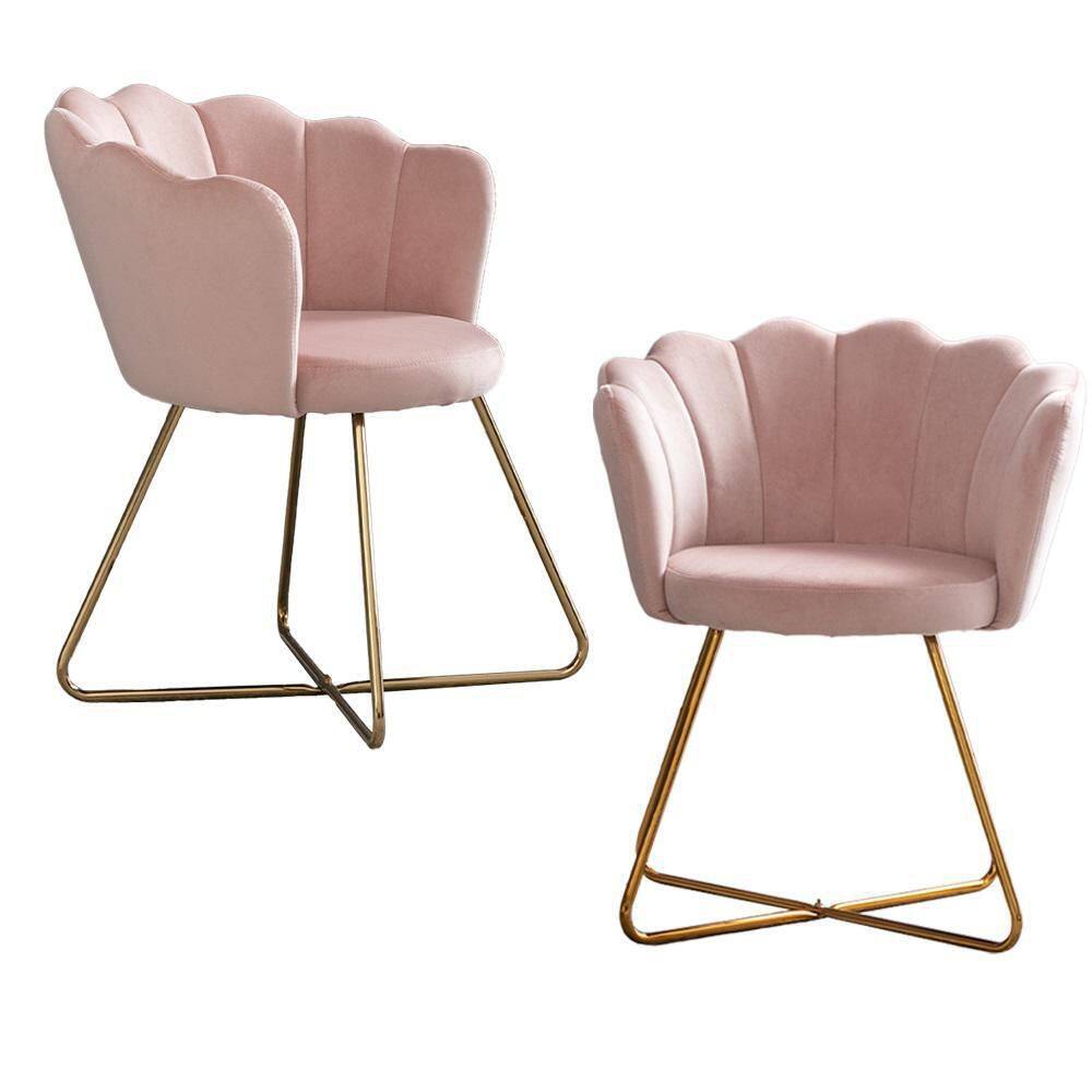 Pink Velvet Dining Chair, Conversation Lounge Chair (Set of 2) ZQ