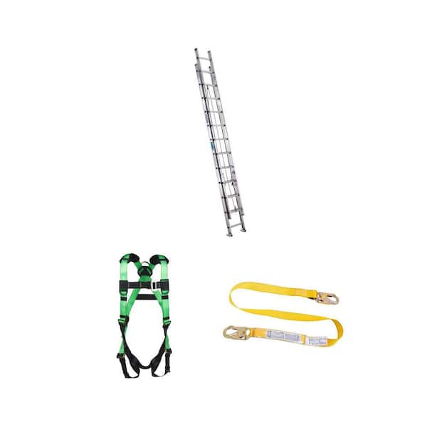 24 ft. Aluminum Extension Ladder, Adjustable Safety Harness (D-Ring) and 6 ft. Fall Protection Lanyard Combo