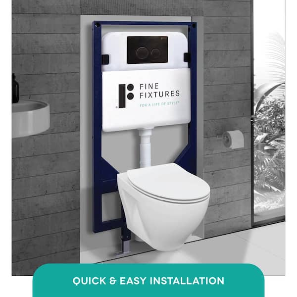 Vogue Wall-Hung 2-Piece 1.6 GPF Dual Flush Round Toilet in White with Concealed Tank and Dual Flush Plate Seat Included