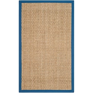 Natural Fiber Beige/Navy 3 ft. x 5 ft. Border Area Rug