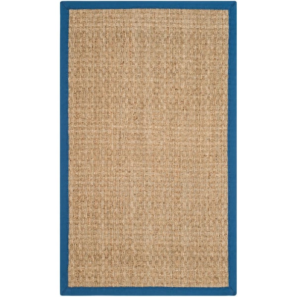Natural Fiber Natural/Navy 3 ft. x 5 ft. Border Woven Area Rug