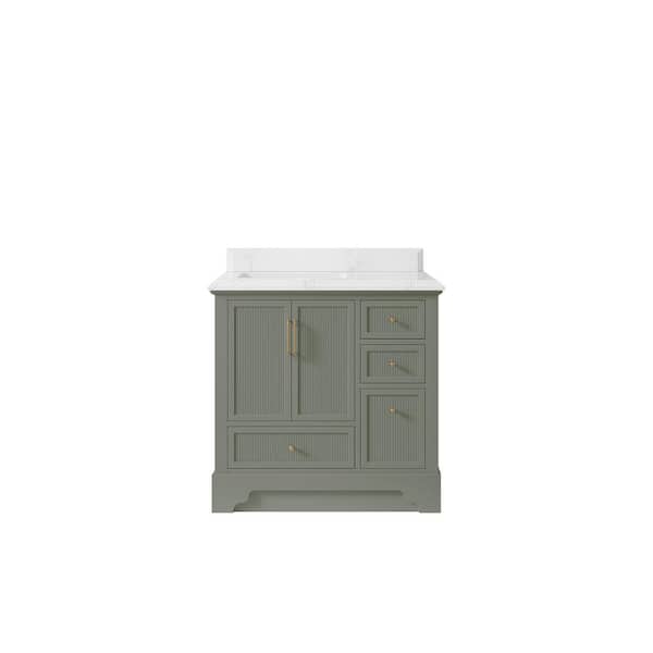 Willow Collections Alys 36 in. W x 22 in. D x 36 in. H Left Offset Sink Bath Vanity in Evergreen with 1.5 in. Empira Qt. Top