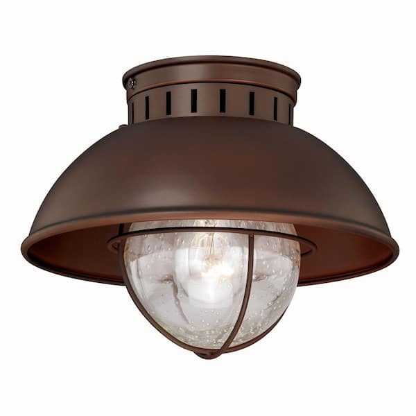 VAXCEL Harwich Bronze Coastal Barn Dome Outdoor Flush Mount 1-Light Ceiling Fixture Clear Glass