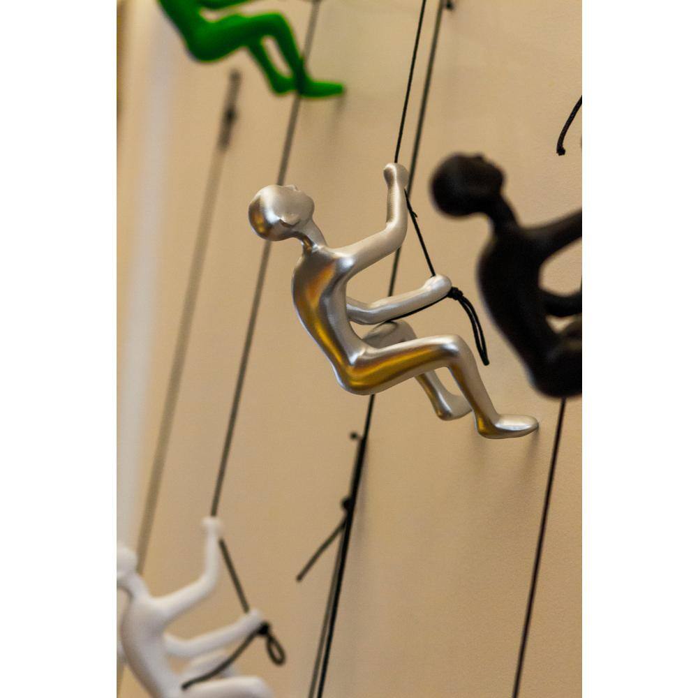 Silver Resin Climbing Man Wall Sculpture with Leather Rope