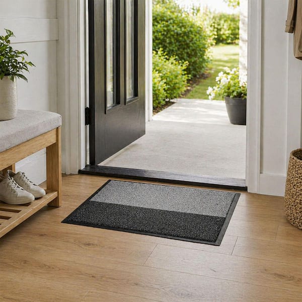 Magic Gray Black 19.75 in. x 27.5 in. Polypropylene Ultra-Thin Anti-Slip Machine Washable Indoor/Outdoor Door Mat
