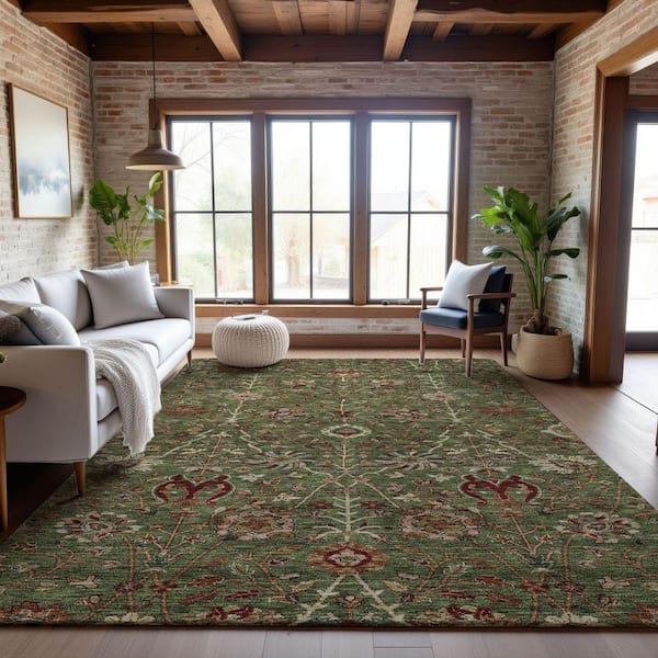Mayfield Premium Machine Washable Abstract AMF1085 Fern 8 ft. x 10 ft. Area Rug