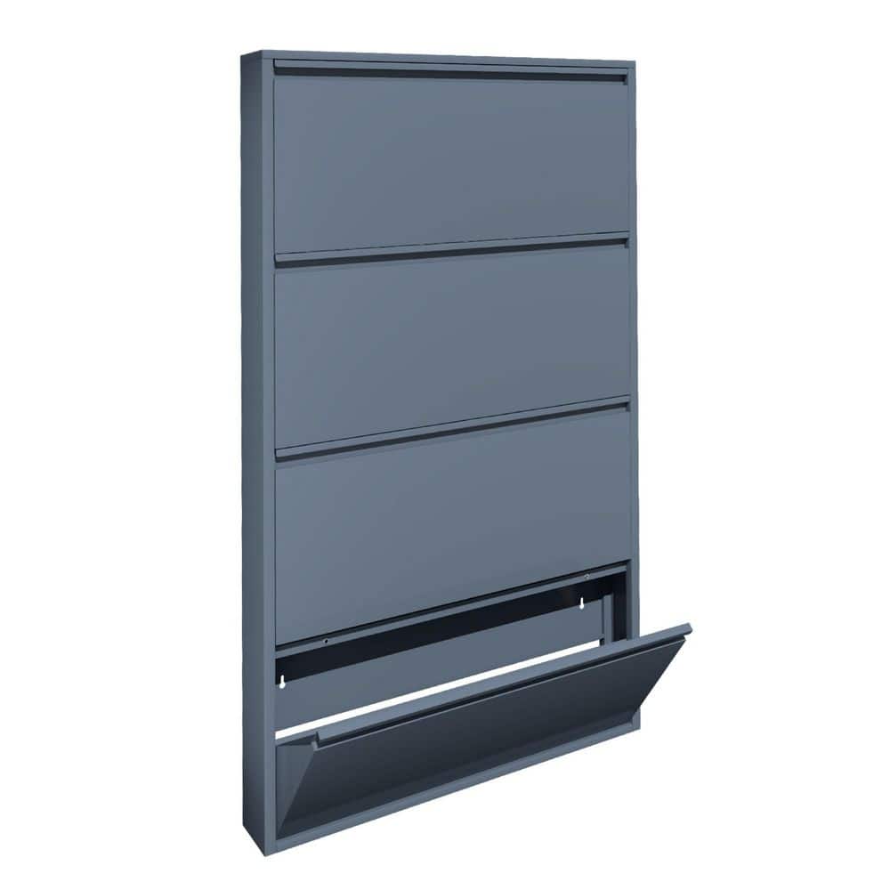 57 in. H x 31.5 in. W Wall Mounted Metal Shoe Storage Cabinet with 4 Flip Drawers, Narrow Slim Hidden Storage, Blue price history on PriceWatchPro