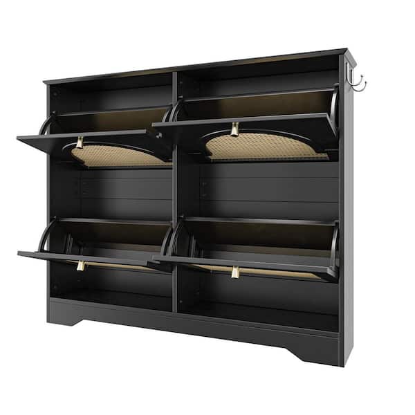 35.4 in. H x 42.1 in. W Black Shoe Storage Cabinet with 4 Flip Drawers