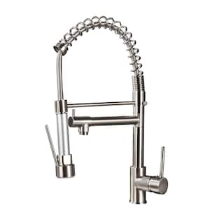 Single Handle Pull Down Sprayer Kitchen Faucet with Advanced Spray and Pot Filler Brass Kitchen Taps in Brushed Nickel