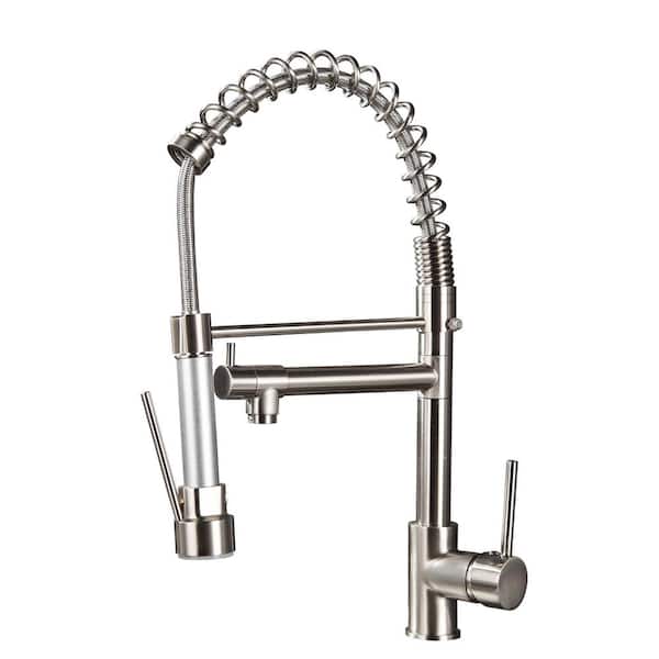 AIMADI Single Handle Pull Down Sprayer Kitchen Faucet with Advanced Spray and Pot Filler Brass Kitchen Taps in Brushed Nickel