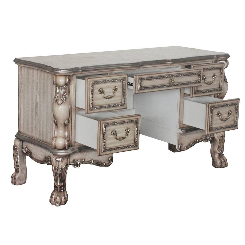 63" Vintage Bone White Ornate Vanity Desk with Claw Legs