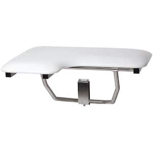 28 in. x 22.5 in. Padded Cushion Wall Mount Folding Right-Handed Transfer Bench Shower Seat in White, ADA Compliant