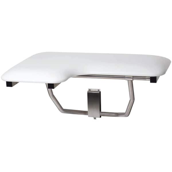 32 in. x 22.5 in. White Padded Cushion Wall Mount Folding Right-Handed Transfer Bench Shower Seat, ADA Compliant