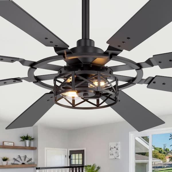 Adellena 52 in. Black Standard Ceiling Fan with Light Kit, Downrod, Black/Brown Blade and Remote Included