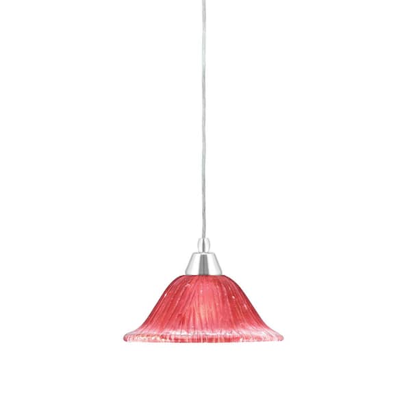 Unbranded Bryson 100-Watt 1-Light Chrome Shaded Pendant Light Mini Pendant with 10 in. Raspberry Glass Shade, No Bulb Included