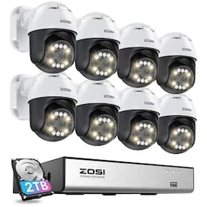 4K 8-Channel 2TB POE NVR Security Camera System with 8-Wired 5MP 360 Pan Tilt Outdoor Audio Cameras, 24/7 Surveillance