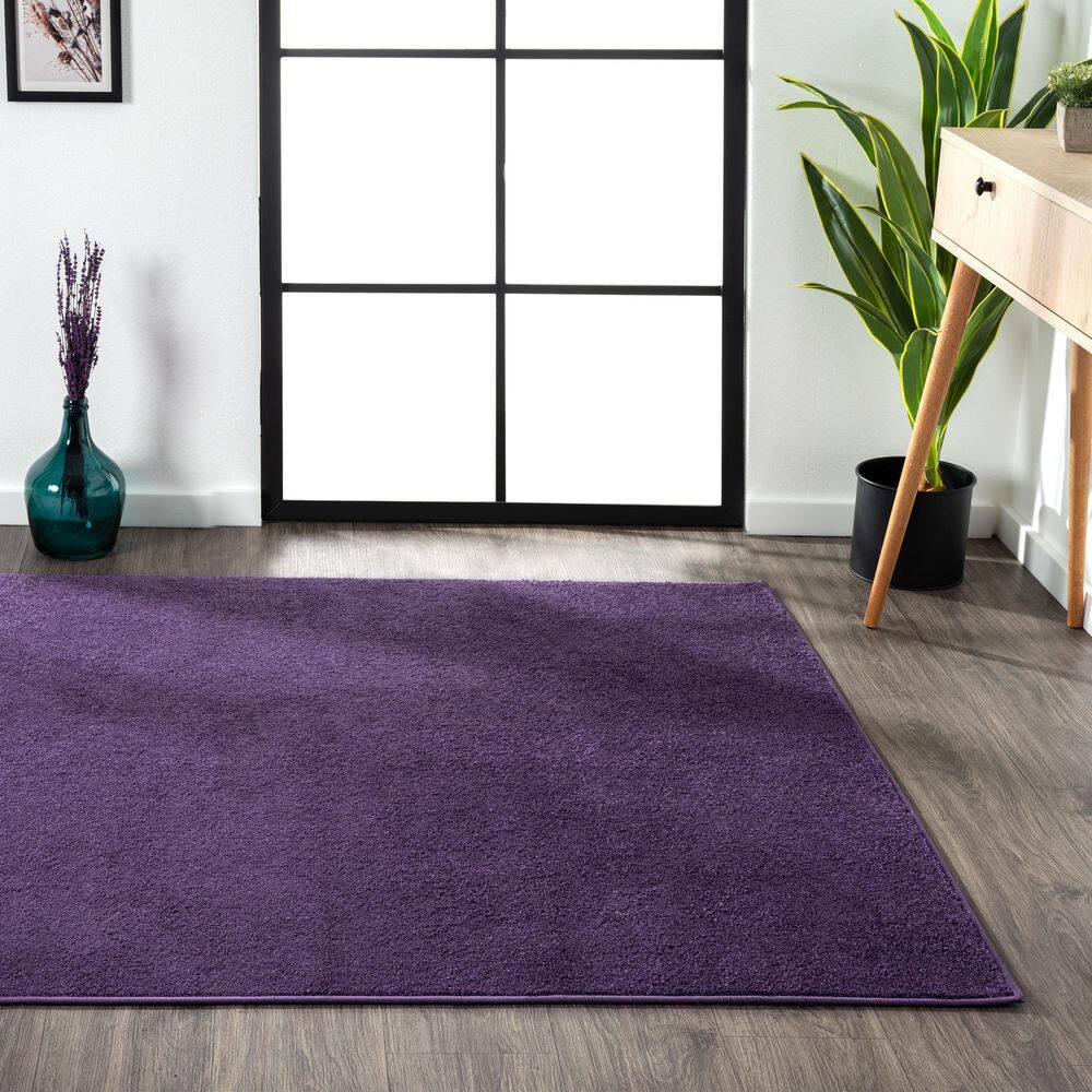 Haze Solid Purple 3' x 5' Easy Care Synthetic Area Rug
