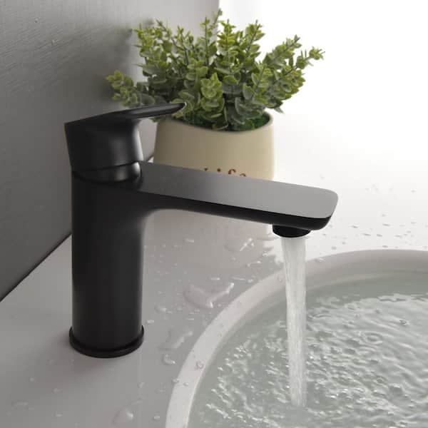 Laderah Single-Handle Single-Hole Deck Mount Bathroom Faucet Spot Resistant in Matte Black
