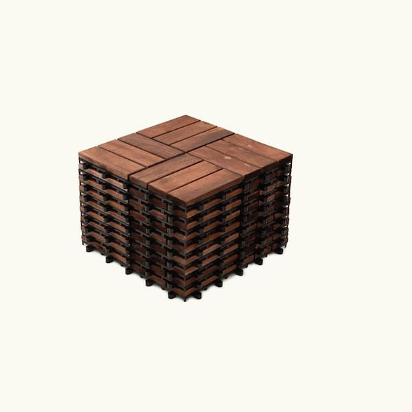 11.8 in. x 11.8  in. Square Acacia Wood Interlocking Deck Tiles,Patio Floor Tiles,Brown (Set of 10)
