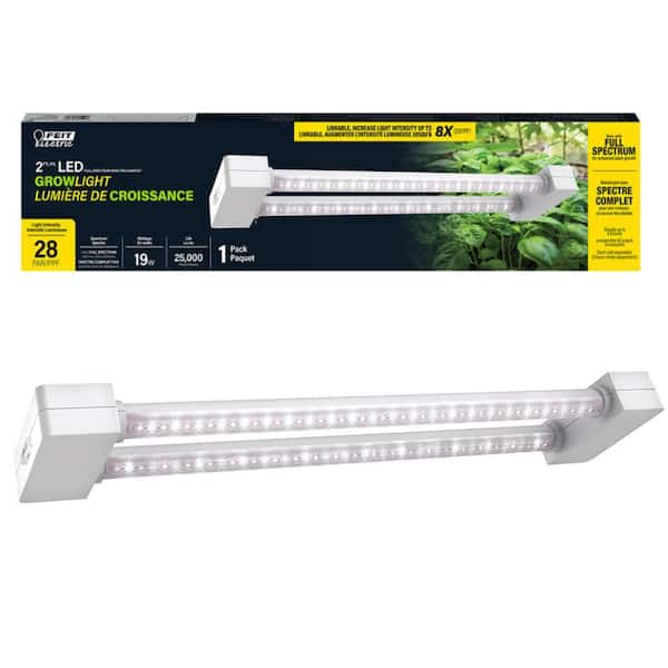 2-Light Hydroponic Grow Light Plants 19-Watt White LED Linkable Hang Mount 2 ft 