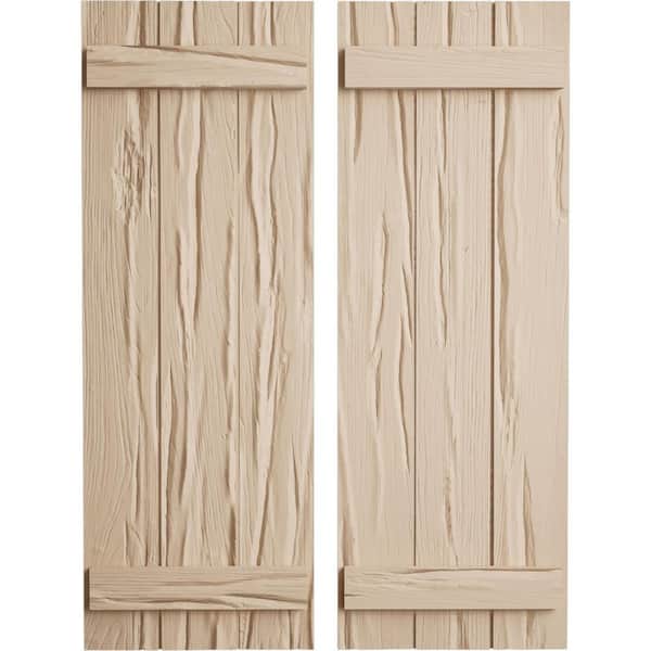 Ekena Millwork 16.5 in. x 40 in. Timberthane Polyurethane 3-Board Joined Board-n-Batten Riverwood Faux Wood Shutters Pair
